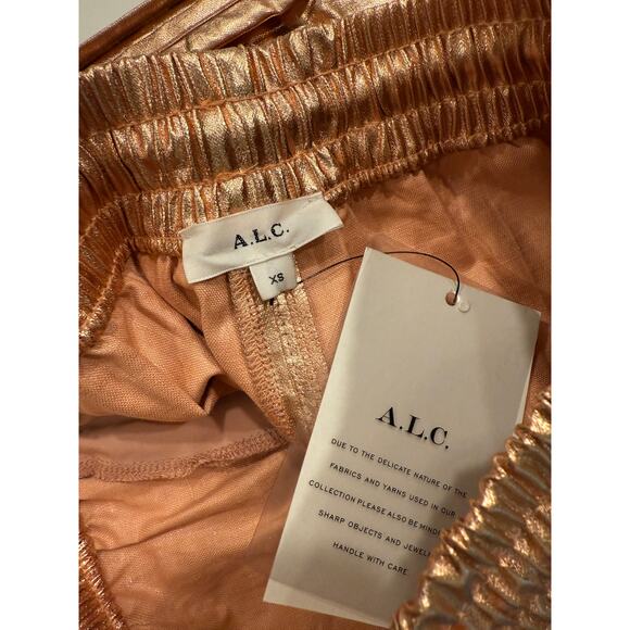 ALC. Ryder Metallic Linen Shorts Rose Gold XS high Waist - Picture 4 of 8